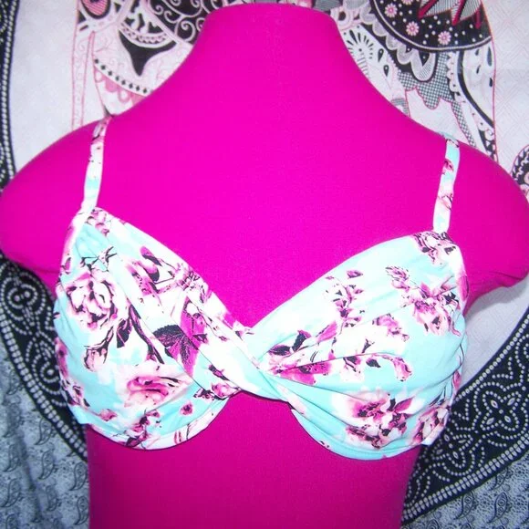 Liz Claiborne Teal Bikini with Cherry Blossoms Sz 10 - Picture 2 of 6